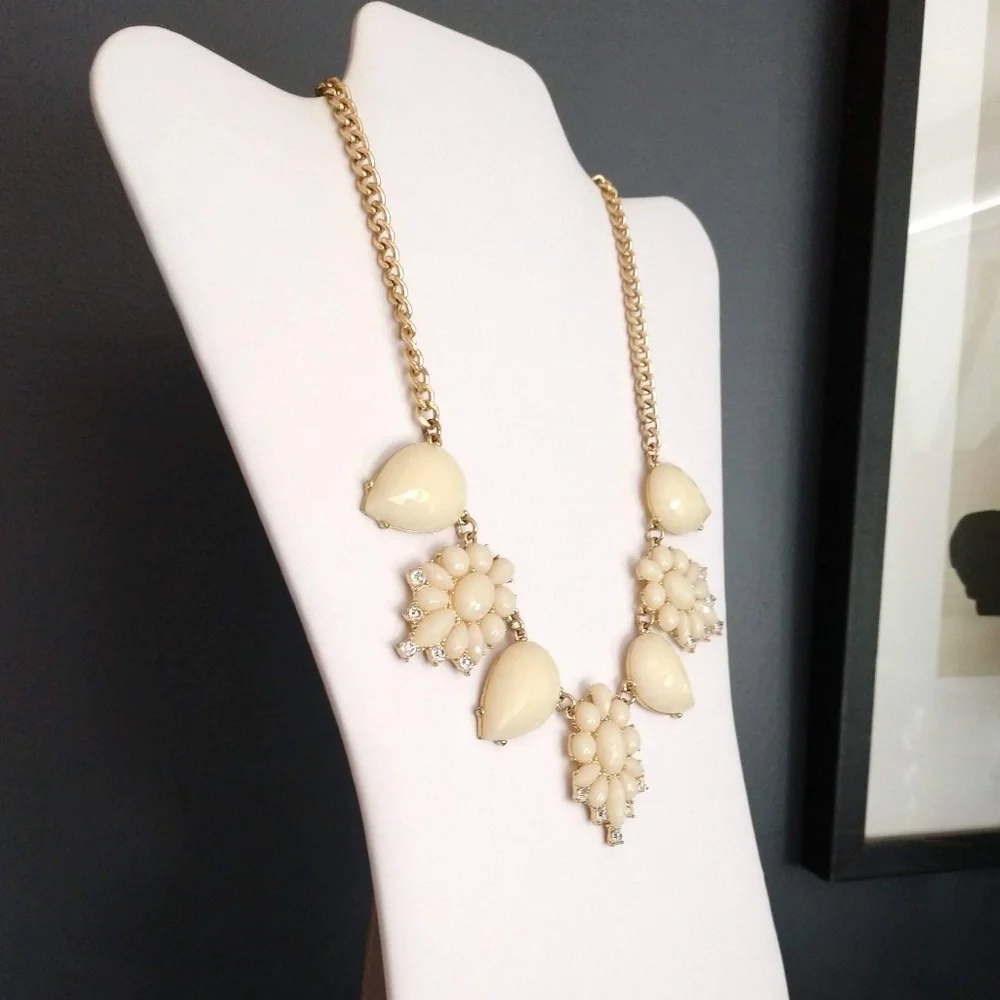 Cream bead and cz statement necklace